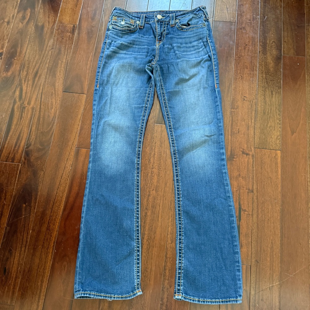 True Religion Bootcut Flap Pocket Jeans Womens Size 30 Blue Wash Stretch Y2K